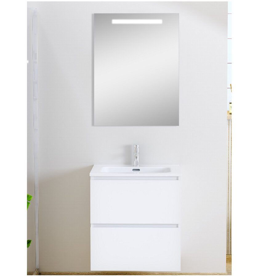 Badmeubel BWS Mark Compleet Met Led Spiegel 60 CM Mat Wit