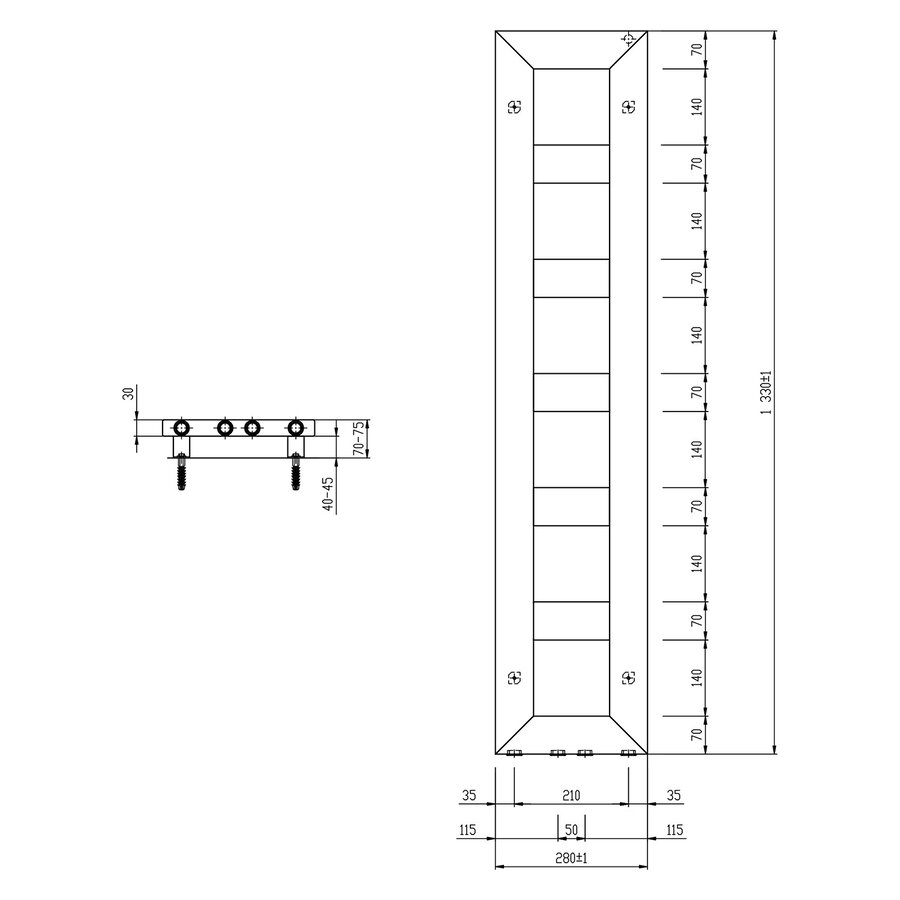 Designradiator Sapho Block 28x133 Cm Mat Zwart