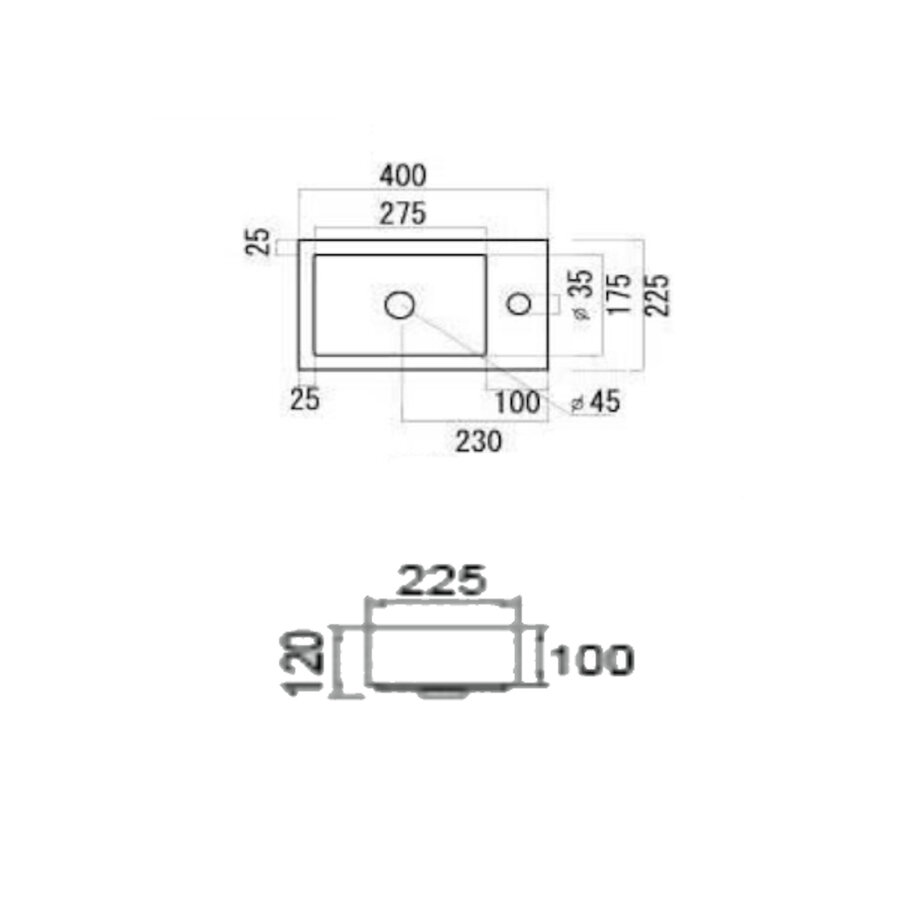 Wastafel BWS Sona Met Kraangat Links/Rechts 40x22,5 cm Glanzend Wit