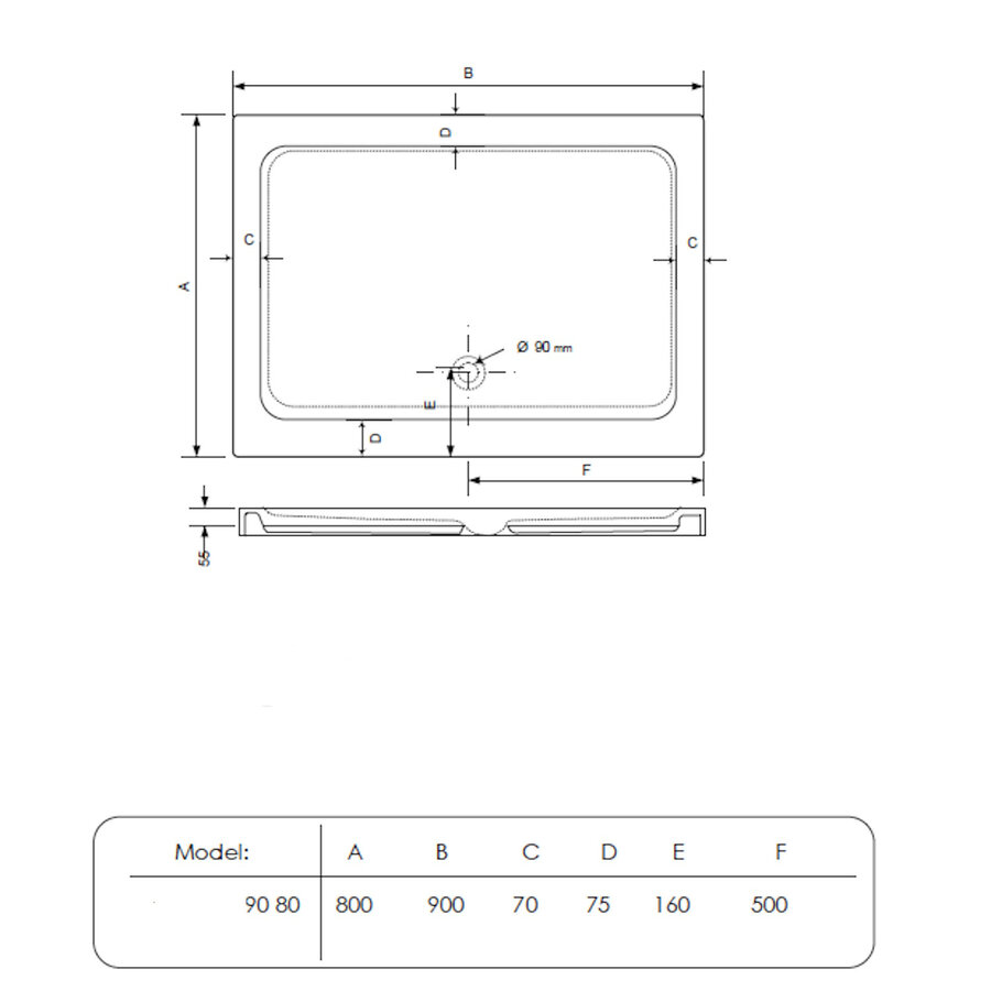 Douchebak BWS Laveria Vierkant Arcryl 90x80cm Zelfdragend Wit