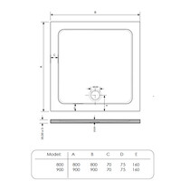 Douchebak BWS Dana Vierkant Cast Marble 90x90 cm Zelfdragend Mat Zwart