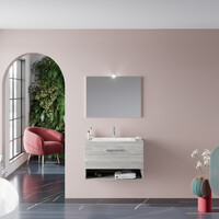 Badkamermeubelset Van Marcke Limone Compleet Set 80cm Grijs Eiken Met Spiegel