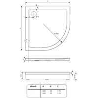 Douchebak BWS Ailah Kwartrond Acryl 90x90cm Zelfdragend Inclusief Plint Wit