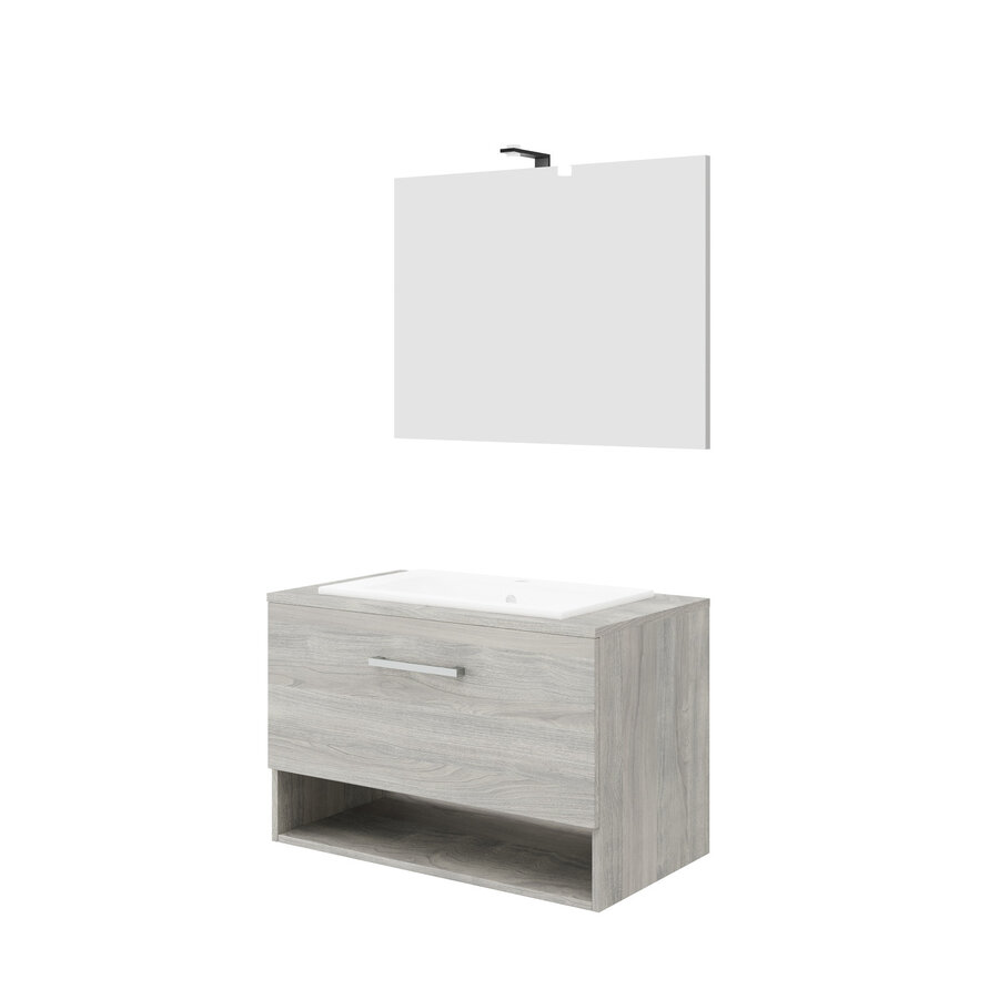 Badkamermeubelset Van Marcke RIVA Compleet Set 80CM Rook Eik Met Spiegel