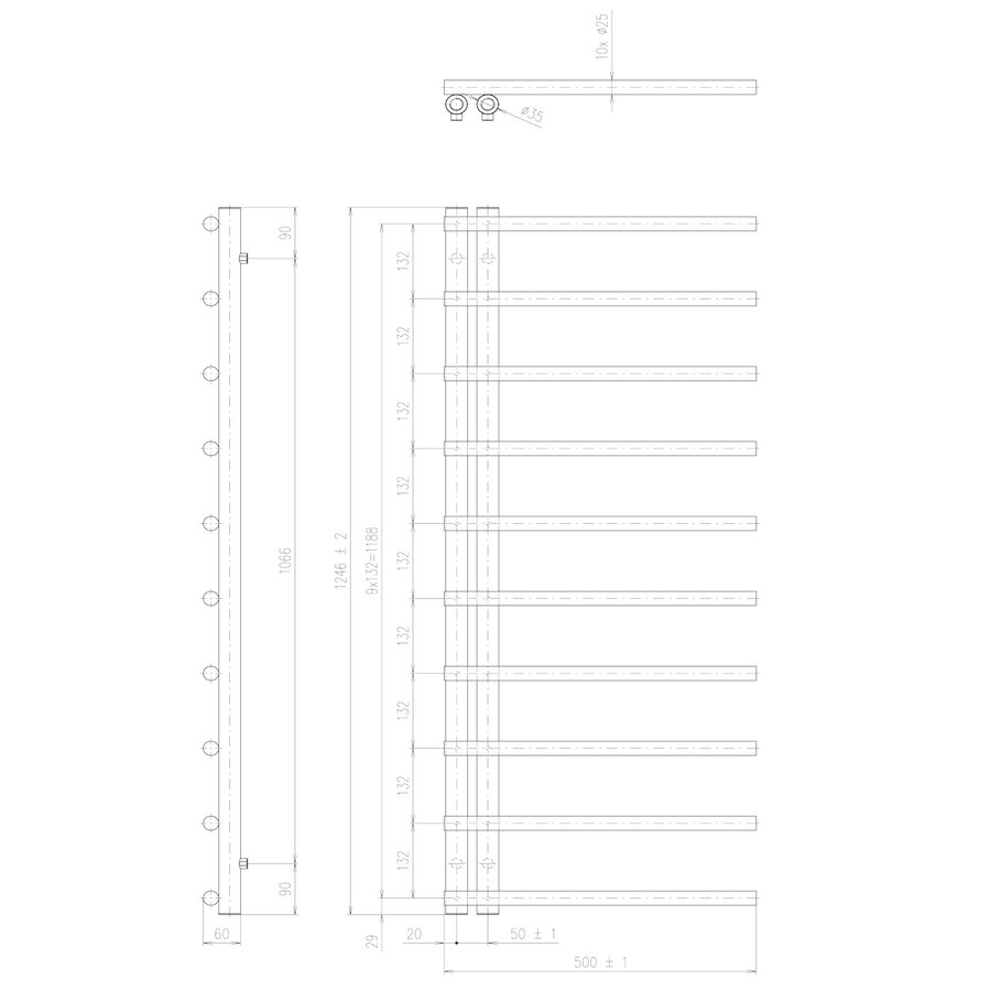 Designradiator Sapho Justina 50x124,6 cm 340W Mat Zwart