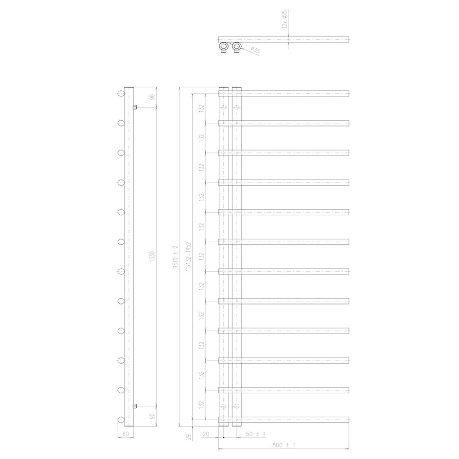 Designradiator Sapho Justina 50x151 cm 410W Mat Wit