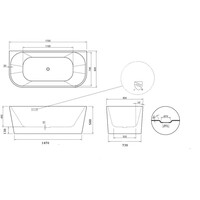 Half Vrijstaand Ligbad BWS Arcryl 170x80x60 cm Wit