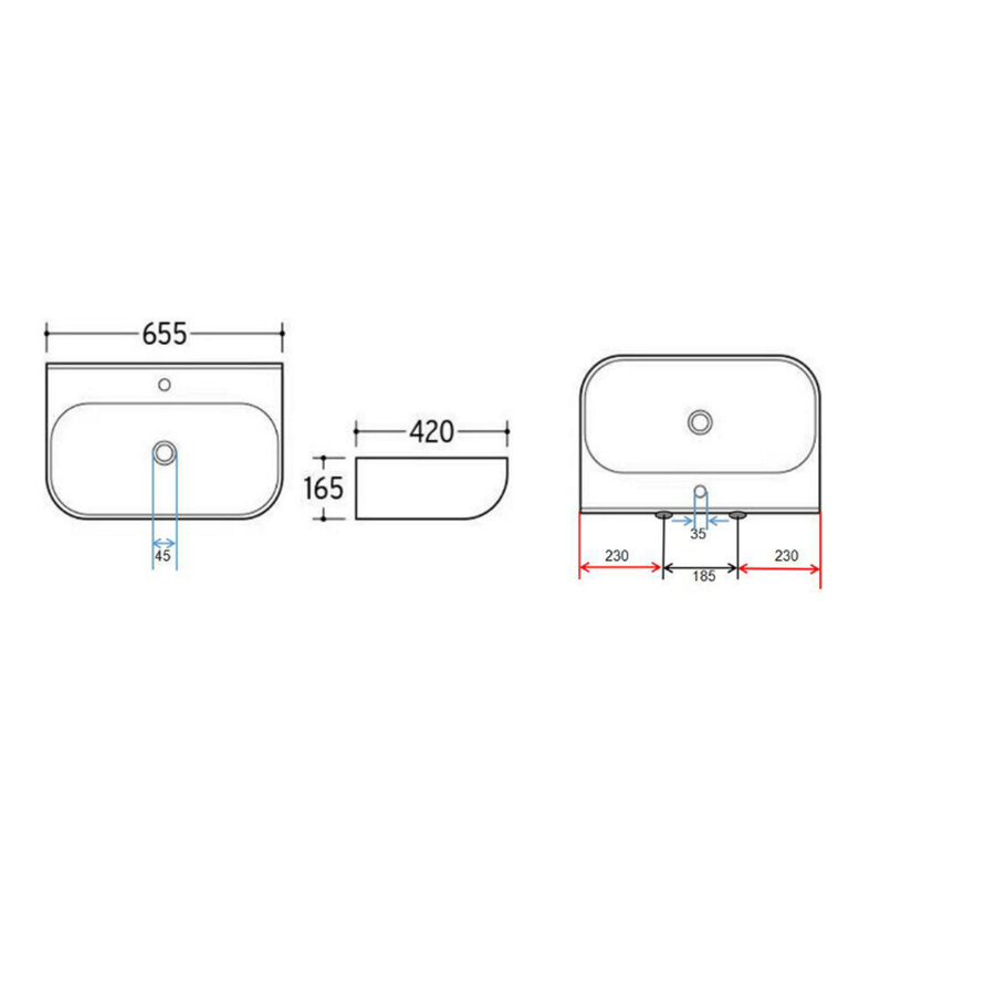 Wastafel BWS Mark 65.5 x 42 x 16.5 cm Keramiek Glans Wit