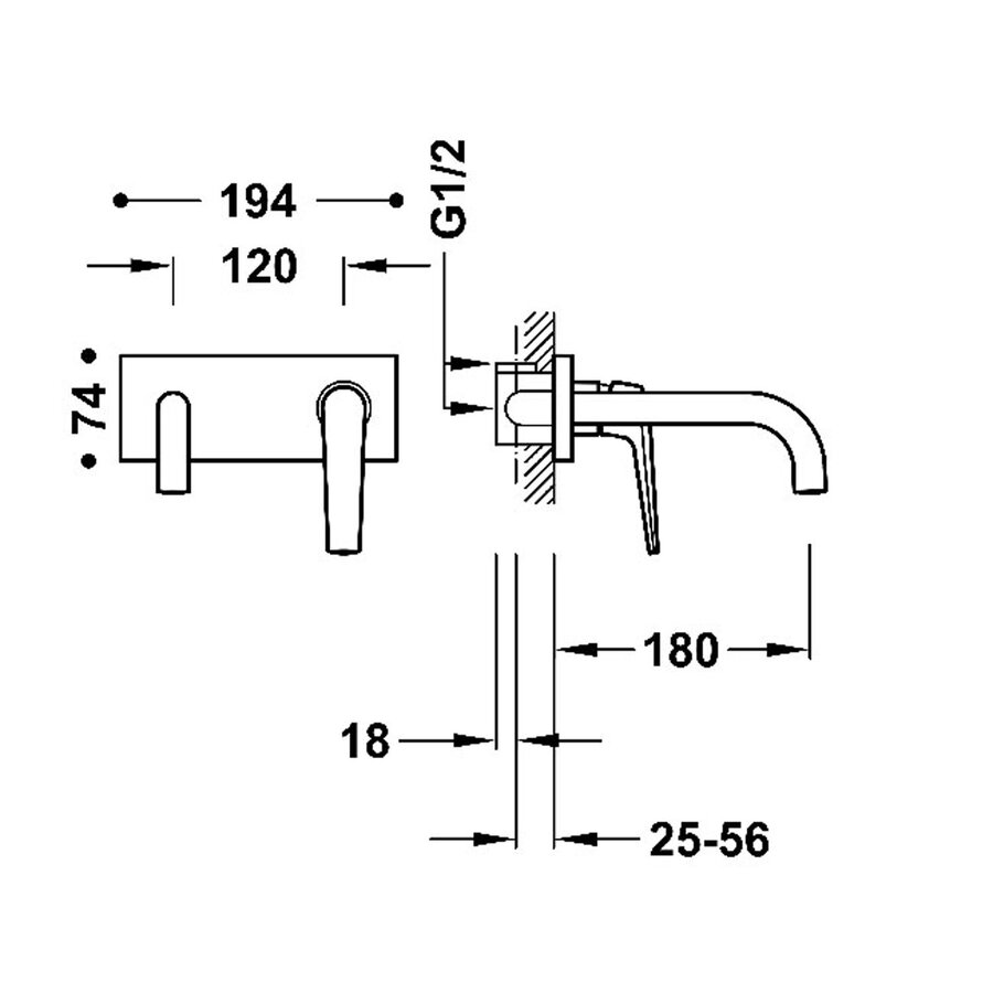 Wastafelkraan Inbouw Tres Fuji 18 Cm Met Bedieningsplaat Mat Rose Gold