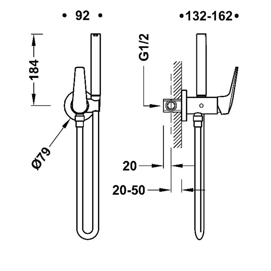 Inbouw Bidetmengkraan Tres Fuji Met Doucheslang 18.4 cm En Hendel