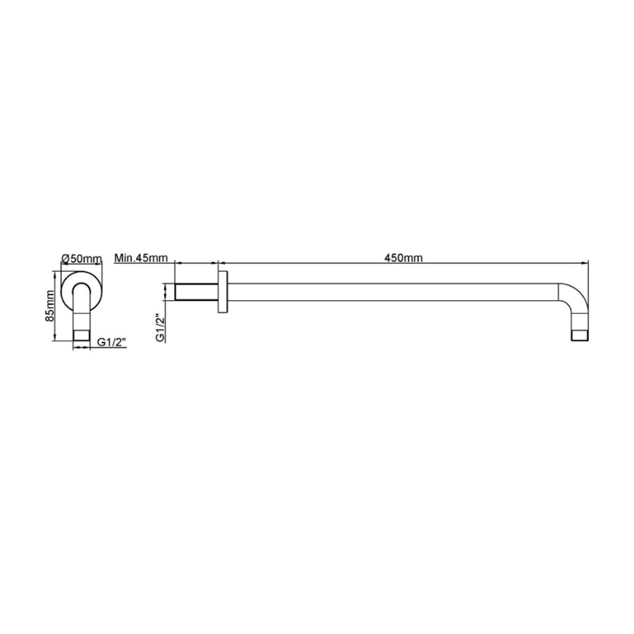 Douchearm Rond Gebogen BWS Karsten Muurbevestiging 45 cm Geborsteld Brons Koper