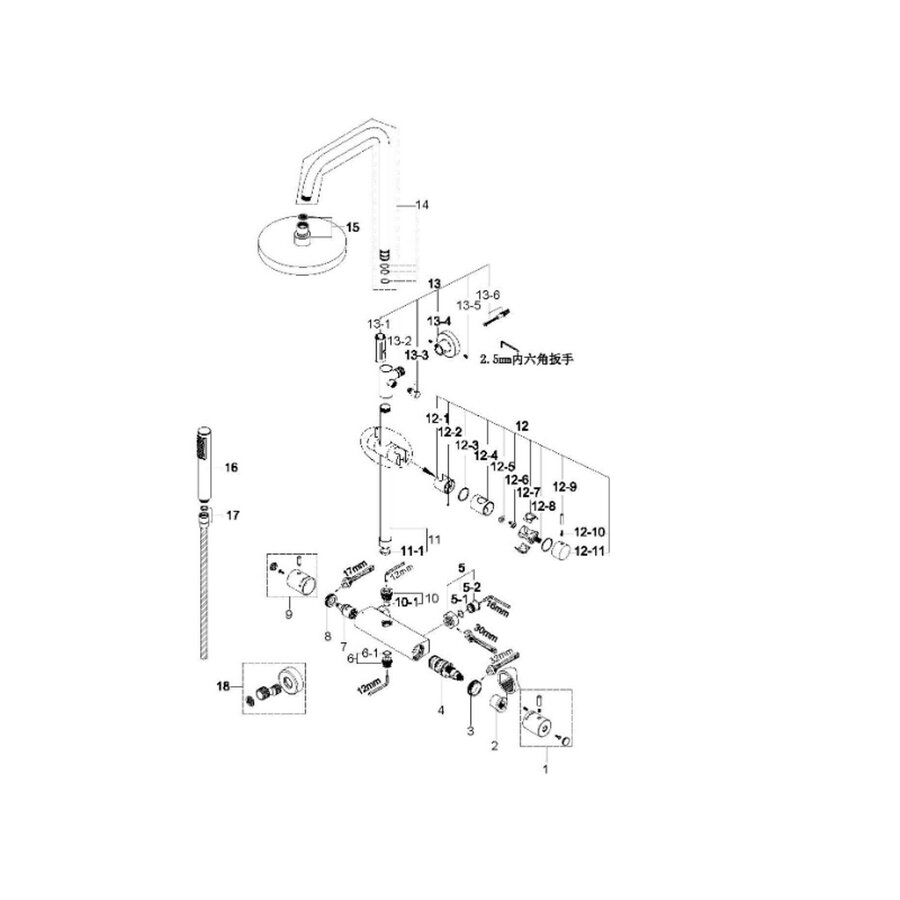 Opbouw Thermostatische Regendoucheset BWS Cemal Geborsteld Brons Koper