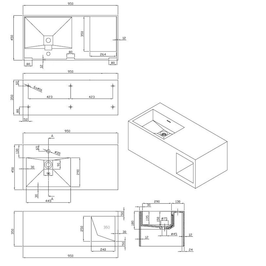 Best-Design "Serena" Wastafel "Just-Solid" 95x45x35cm Mat Wit
