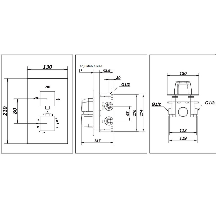 Best-Design "One-Pack" Inbouw-Regendoucheset "Stylmo-Nero M-300" Mat-Zwart