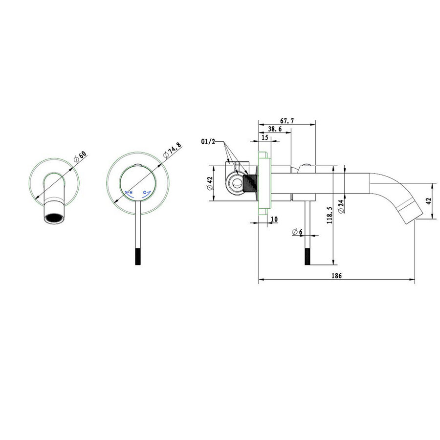 Best-Design "Nancy-Decorata" Inbouw-Wandmengkraan Uitl=20cm Mat-Goud