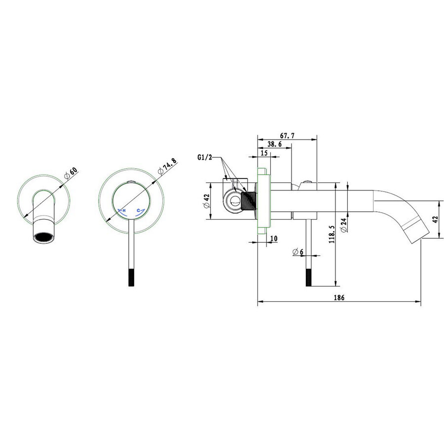 Best-Design "Ore-Decorata" Inbouw-Wandmengkraan Uitl=20cm RVS-304