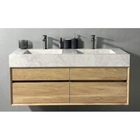 Badmeubel Casajoy Bold Wastafel Wit Onderkast 120 cm 4 Lades Eiken