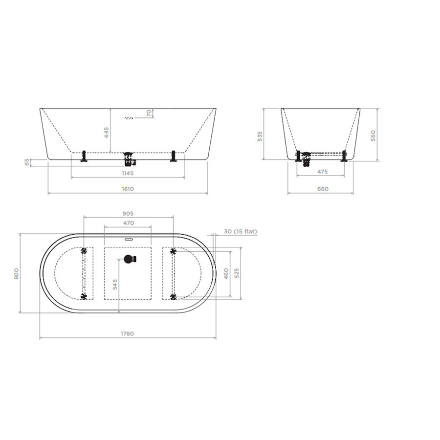 Clou InBe Vrijstaand Ligbad Ovaal 178x80x56 cm Acryl Wit Met Overloop Wit