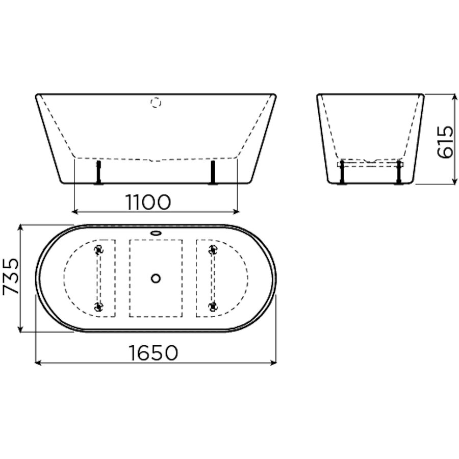 Clou InBe Vrijstaand Ligbad Ovaal 165x73.5x61.5 cm Acryl Wit Met Overloop Wit
