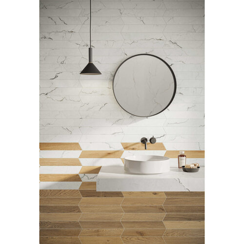 NIET MEER LEVERBAAR Vloertegel Flaviker Supreme Memories 7.5x40.7 cm Marmerlook Mat Wit (Prijs per M2) 