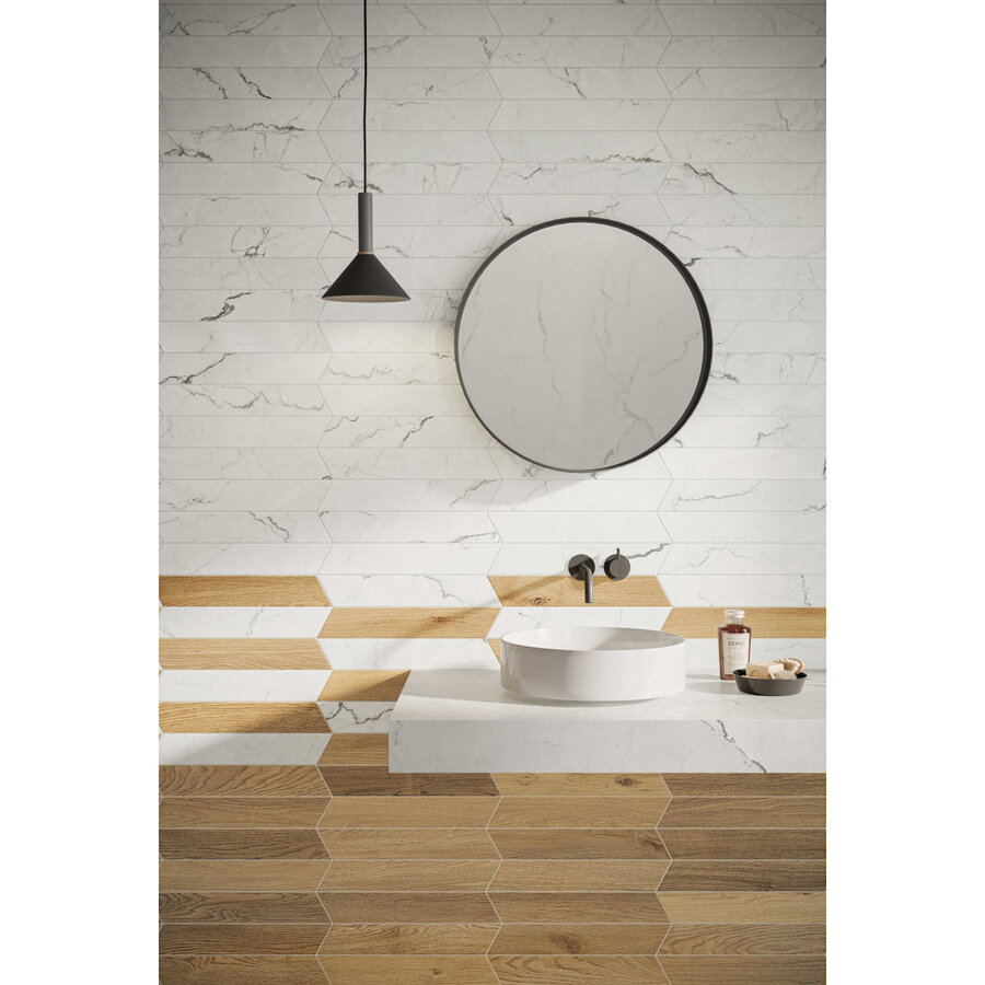 NIET MEER LEVERBAAR Vloertegel Flaviker Supreme Memories 7.5x40.7 cm Marmerlook Mat Wit (Prijs per M2)