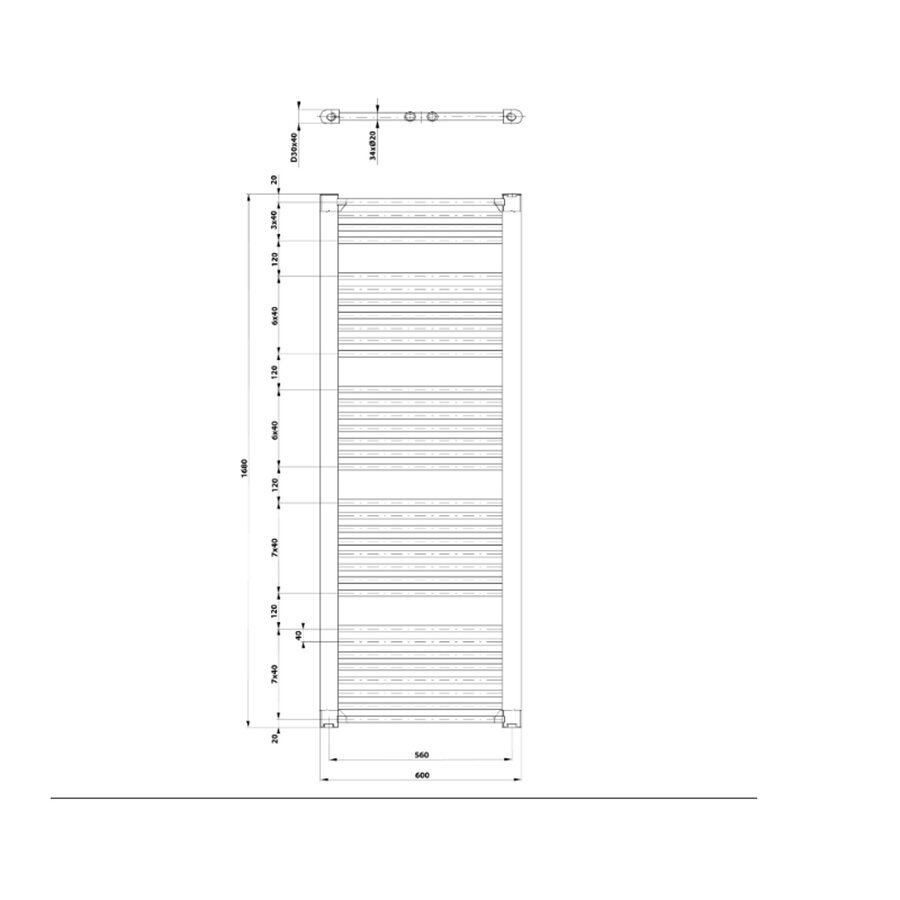 Badkamerradiator Sapho Met Zijaansluiting 600x1680 mm Wit