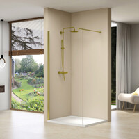 Inloopdouche Van Rijn Products Vaste Wand 100 x 200 cm Helder Glas Incl Stabilisatiestang en Gouden Muurprofiel