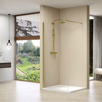 Inloopdouche Van Rijn Products Vaste Wand 77-79 x 200 cm Helder Glas Stabilisatiestang en Gouden Muurprofiel