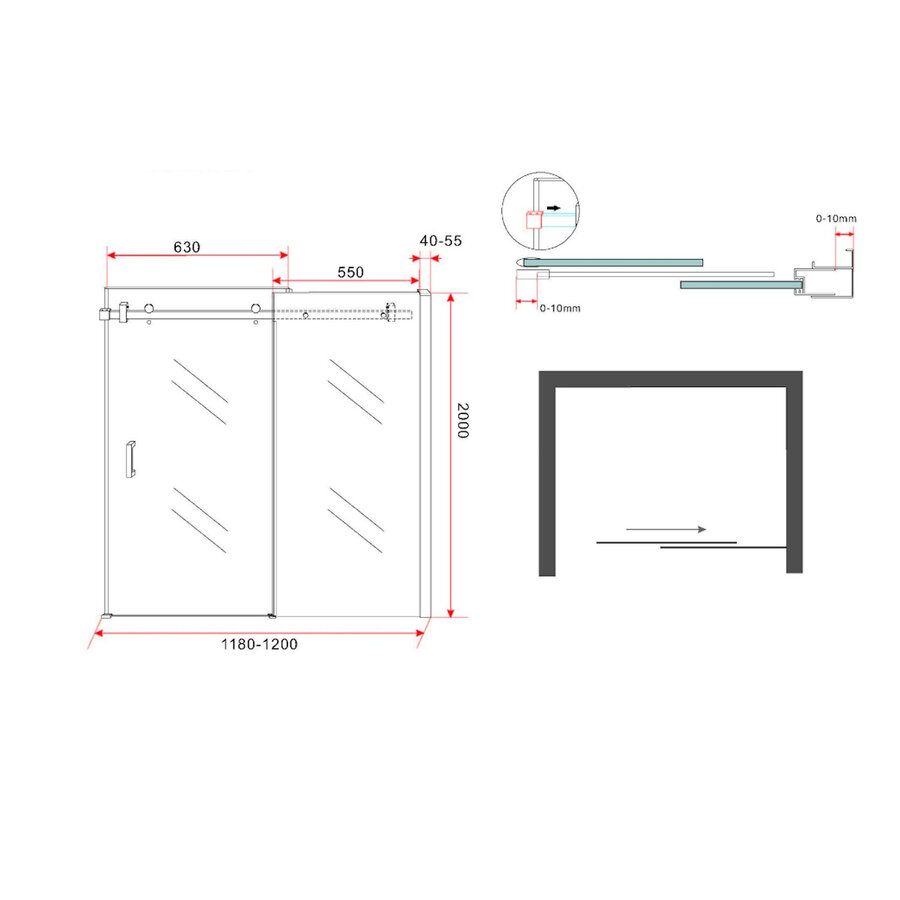 Tweedelige Nis Schuifdeur BWS Cura 120x200 cm 8 mm NANO Coating
