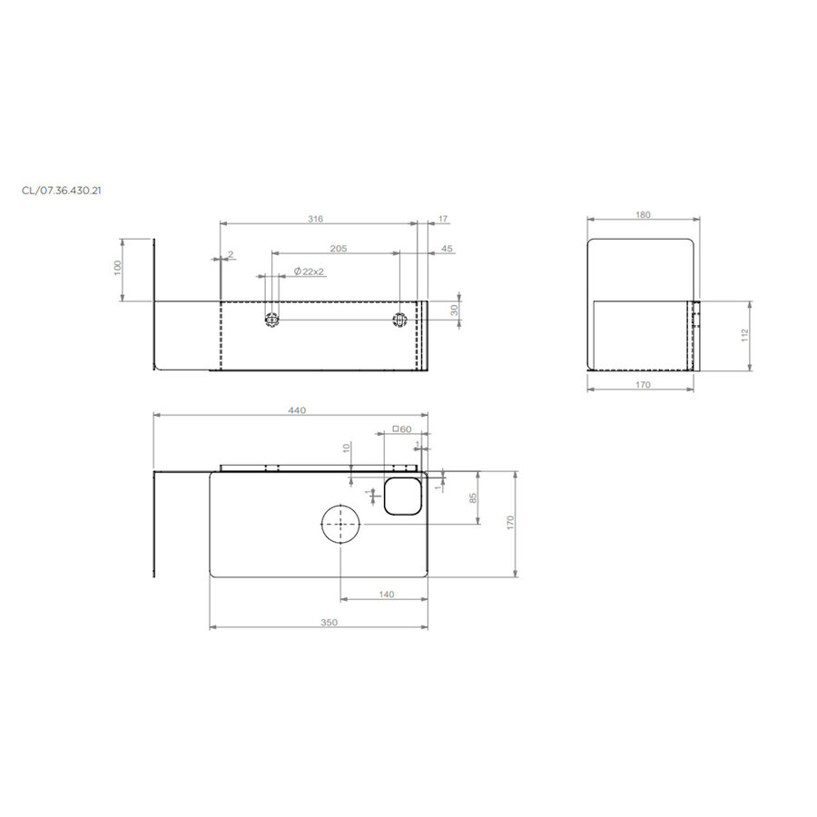 Fonteinkast Clou New Flush Rechts 21.2x44x18 cm Mat Zwart