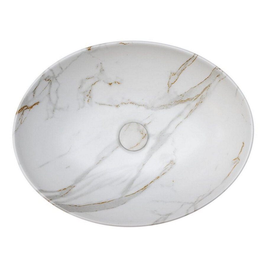 Waskom Riho Marmic Ovaal 52x39,5x13 cm Marmer Keramiek Wit Mat
