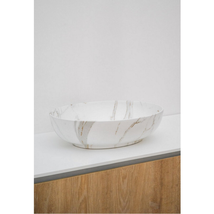 Waskom Riho Marmic Ovaal 52x39,5x13 cm Marmer Keramiek Wit Mat