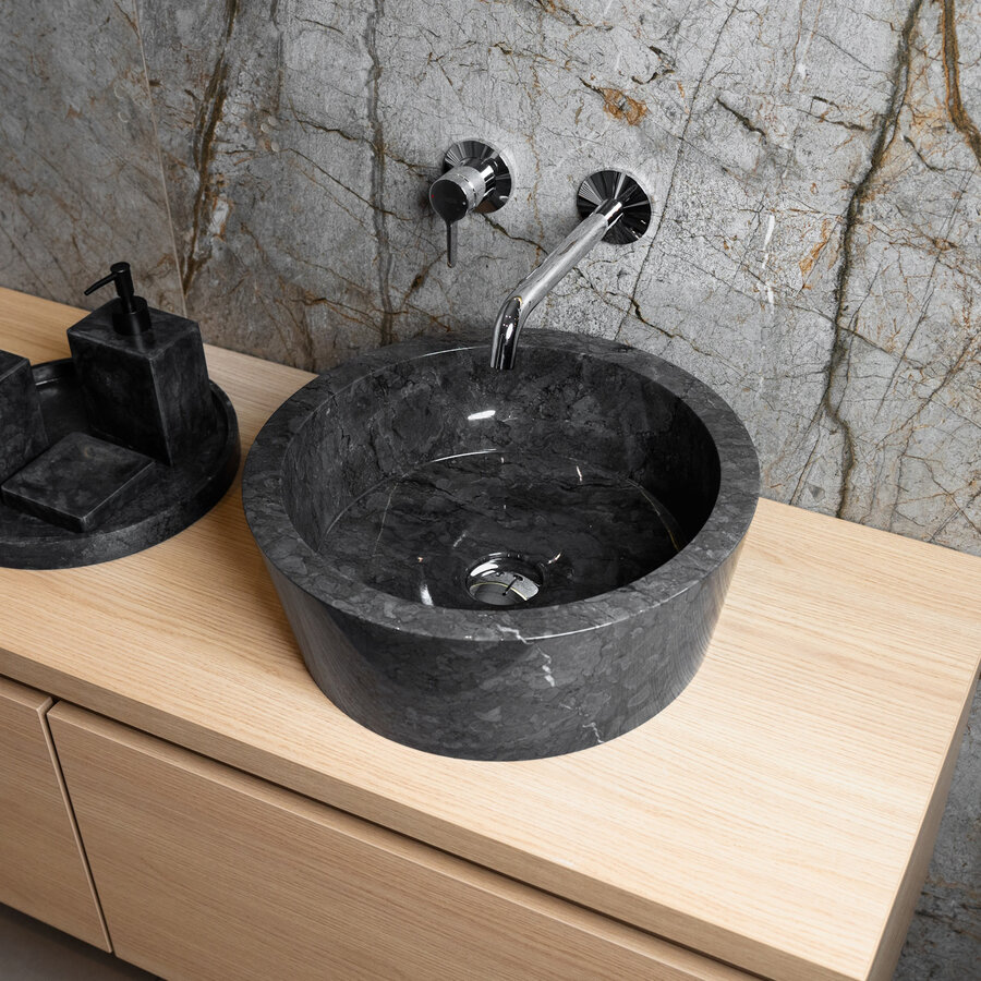 Waskom Loutro Bali B Rond 40x40x15 cm Marmer Black