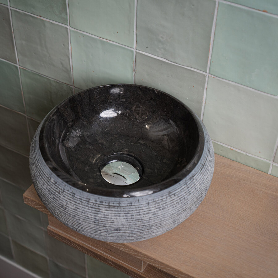 Waskom Loutro Rocky B Rond 20x20x12 cm Marmer Black