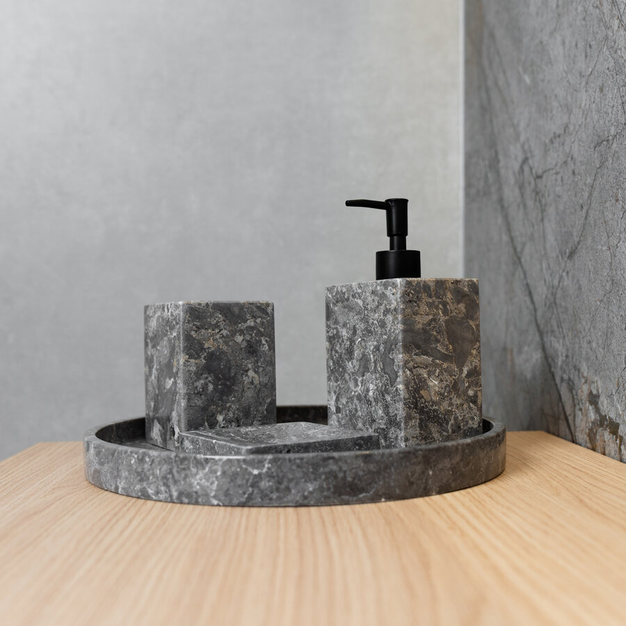 Accessoires set Loutro Sabii Bestaande Uit Tandenborstelhouder, Zeephouder, Zeeppompje en Zeepschaal Taupe