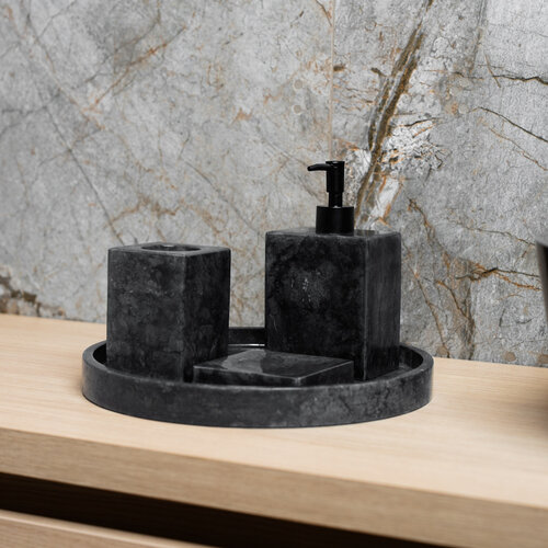 Accessoires set Loutro Sabii Bestaande Uit Tandenborstelhouder, Zeephouder, Zeeppompje en Zeepschaal Antraciet 