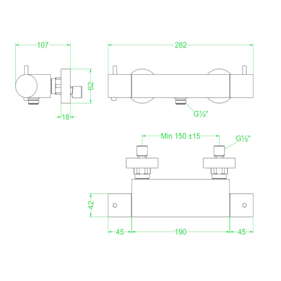 Douchethermostaatkraan IVY Bond Opbouw Cooltouch Geborsteld Metal Black PVD