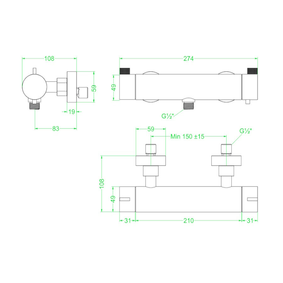 Douchethermostaatkraan IVY Tribe Opbouw Cooltouch Geborsteld RVS316