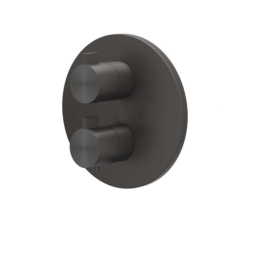 Afbouwdeel IVY Tribe Inbouwthermostaat 2-weg Met Rond Rozet Geborsteld RVS316 Carbon Black PVD