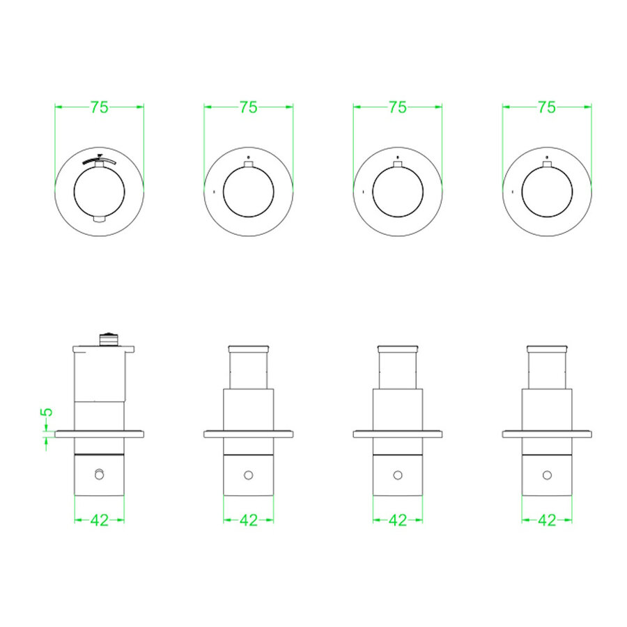 Afbouwdeel IVY Concord Inbouwthermostaat 3 Stopkranen Symmetry Met Ronde Rozetten RVS316 Geborsteld Mat Koper PVD