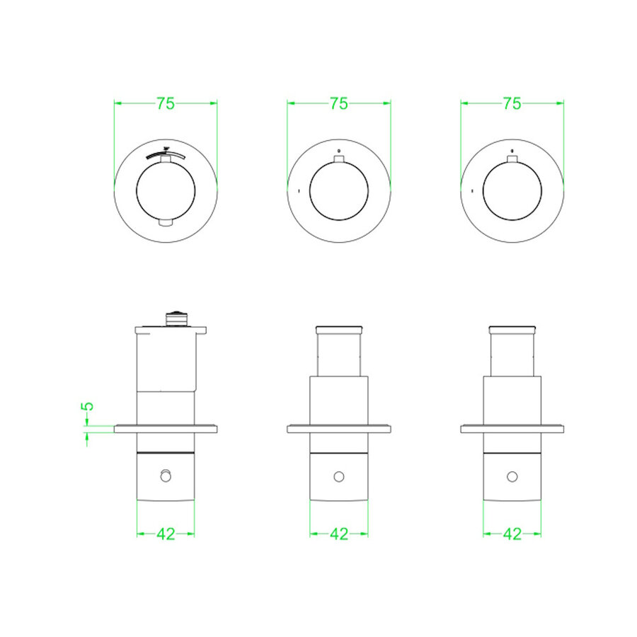 Afbouwdeel IVY Concord Inbouwthermostaat 2 Stopkranen Symmetry Met Ronde Rozetten Geborsteld RVS316