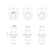 Afbouwdeel IVY Concord Inbouwthermostaat 2 Stopkranen Symmetry Met Ronde Rozetten RVS316 Geborsteld Mat Koper PVD