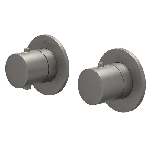 Afbouwdeel IVY Bond Inbouwthermostaat Symmetry 2-Weg Stop-Omstel Met Rond Rozet Geborsteld Metal Black PVD 