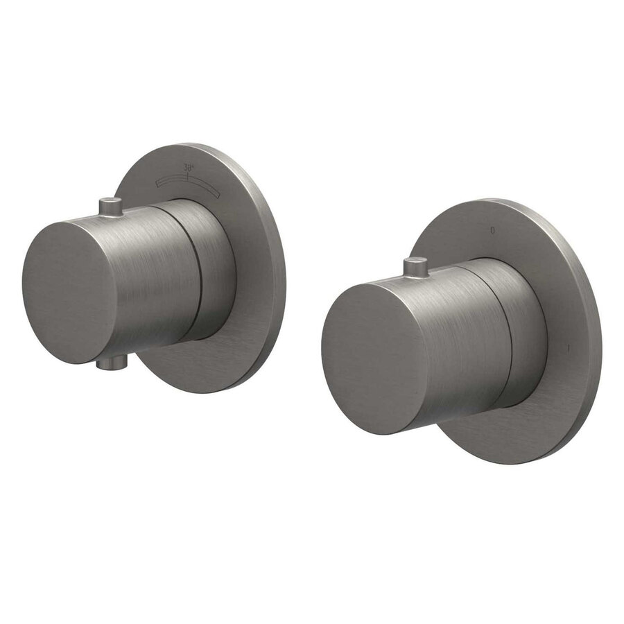 Afbouwdeel IVY Bond Inbouwthermostaat Symmetry 2-Weg Stop-Omstel Met Rond Rozet Geborsteld Metal Black PVD