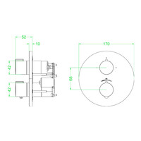 Afbouwdeel IVY Pact Inbouwthermostaat Symmetry 2-Weg Stop-Omstel Met Rond Rozet Mat Zwart PED