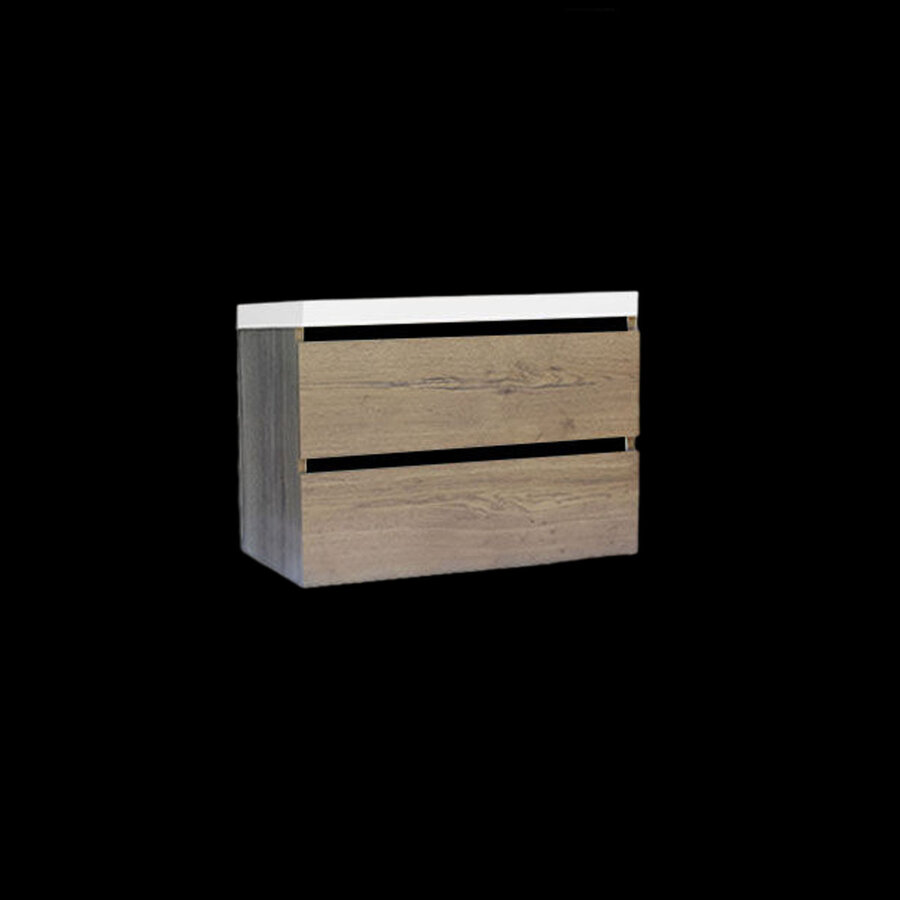 Onderkast Sanilux Trendline Met Greeplijst Mat Zwart 80x47x52 Cm Tabak Oak