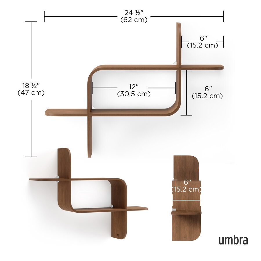 Wandplank Umbra Montage 64 x 48 x 16 cm Licht Walnoot