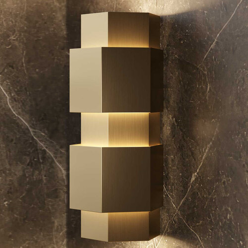 Wandlamp Martens & Meijer Monaco 10x26 Cm Hexagon Geborsteld Goud 
