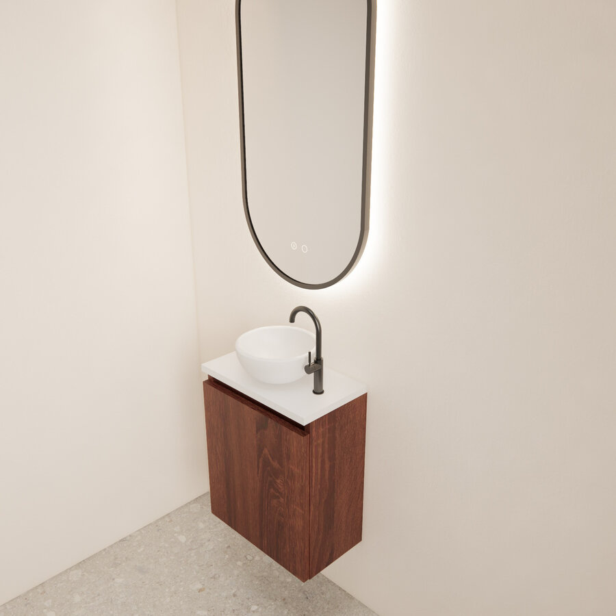 Fonteinmeubel BWS Meadow 40x50 cm Choco Eiken Incl. Topplaat Mat Wit