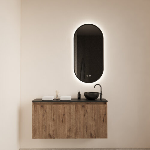 Fonteinmeubel BWS Meadow 100x50 cm Wellington Oak Incl. Topplaat Mat Zwart 